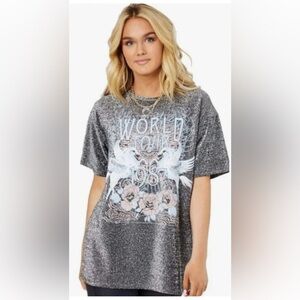 Altar'd State Shimmer Glitter World Tour 1987 Oversized Tee Womens Size Small